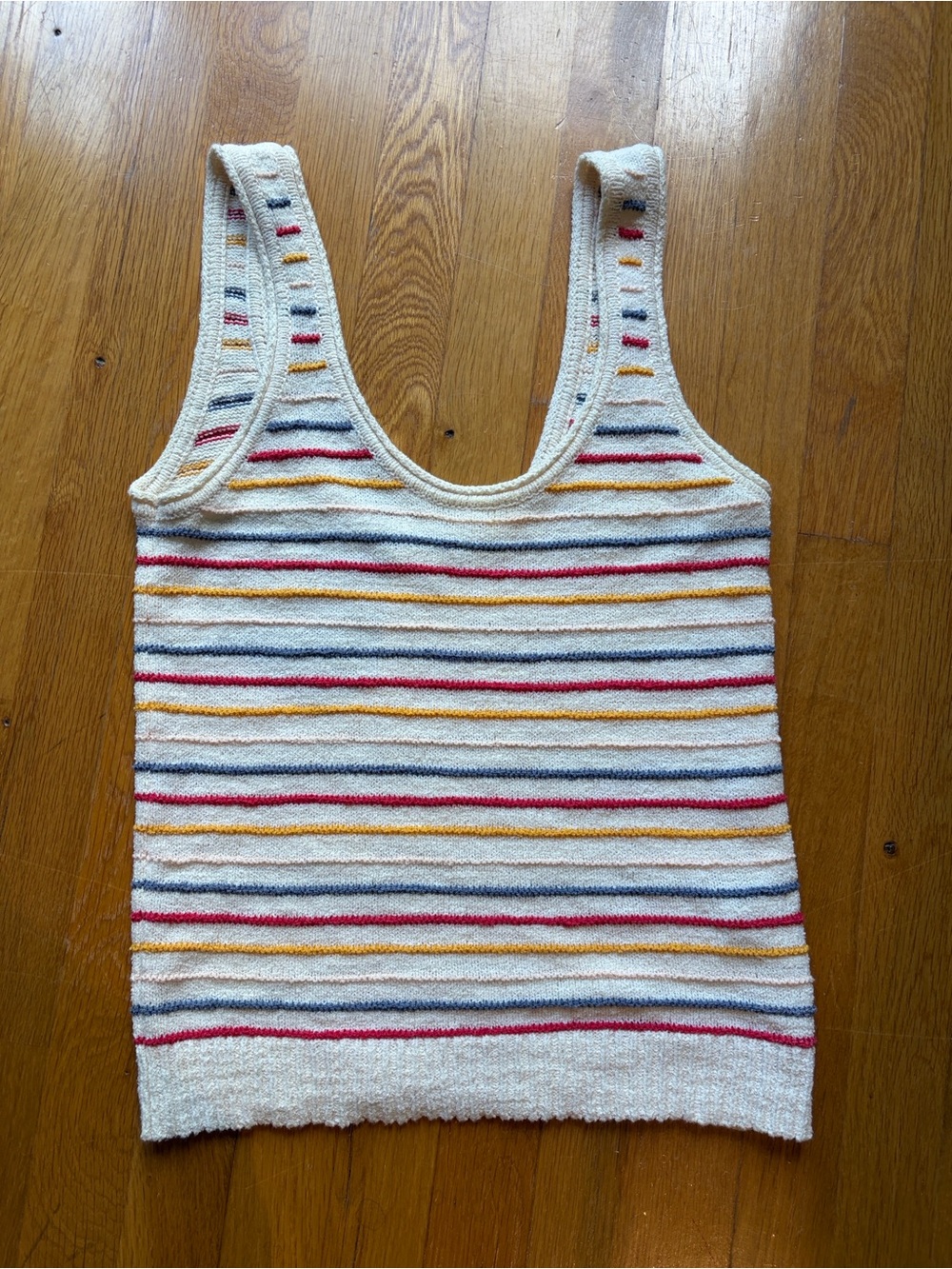 Madewell Cream Knit Tank with Red, Yellow & Blue Stripes